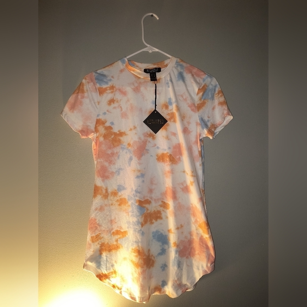 Revamped Tie-Dye Short Sleeve Top - Orange and Blue